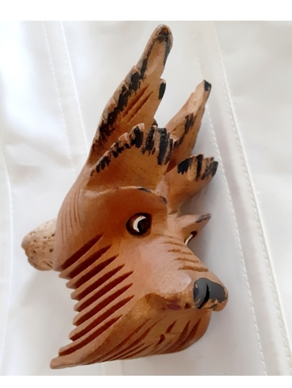 Vintage Hand-Carved Wooden Scotty Dog Head Bottle Wine  Stopper